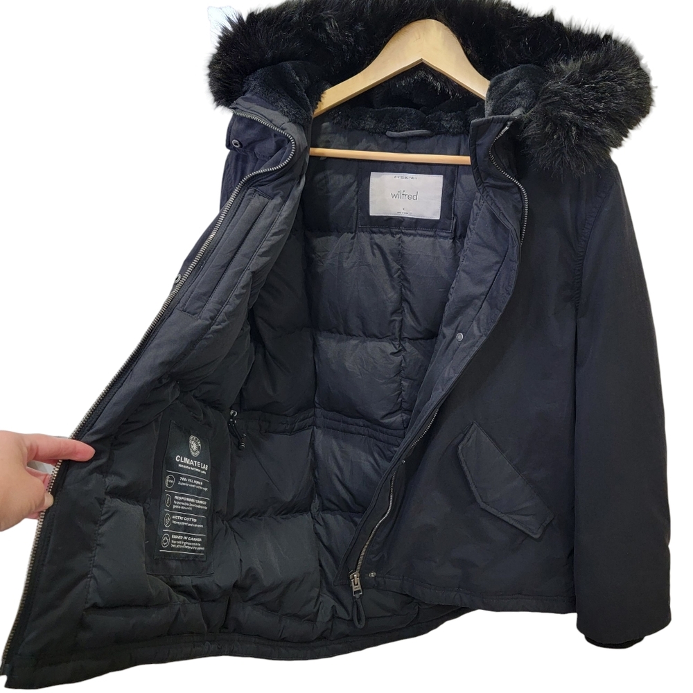 Aritzia Wilfred Mont Blanc Short Parka Goose Down Black Winter Jacket Women’s M - Picture 7 of 17